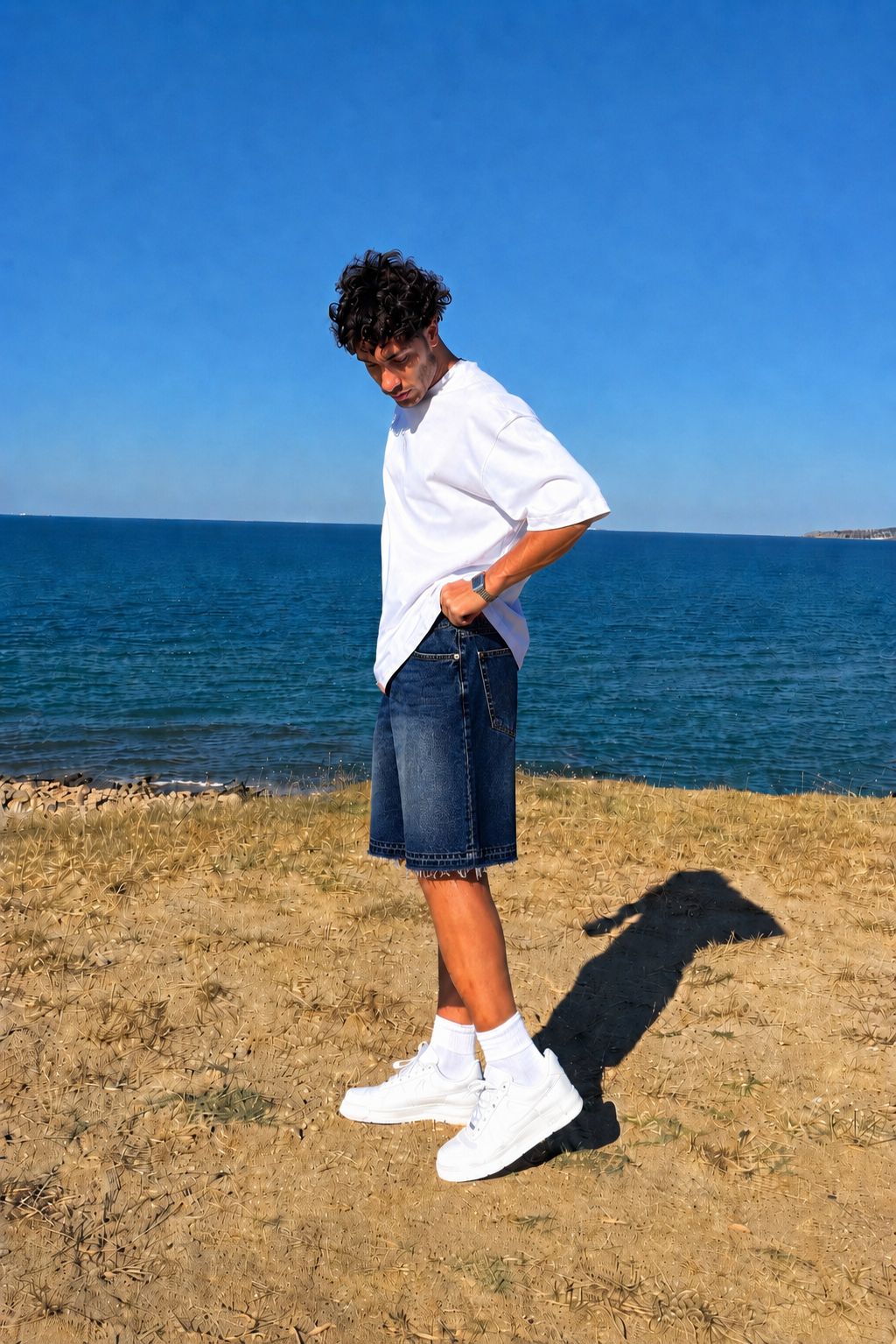 Vintage Blue Washed Unfinished Denim Short