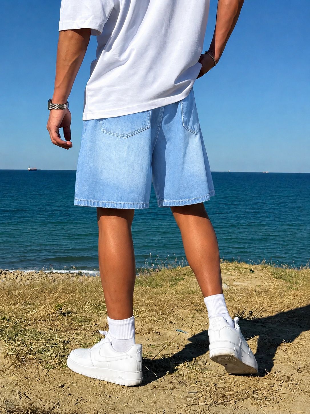 Ice Blue Washed Baggy Denim Short