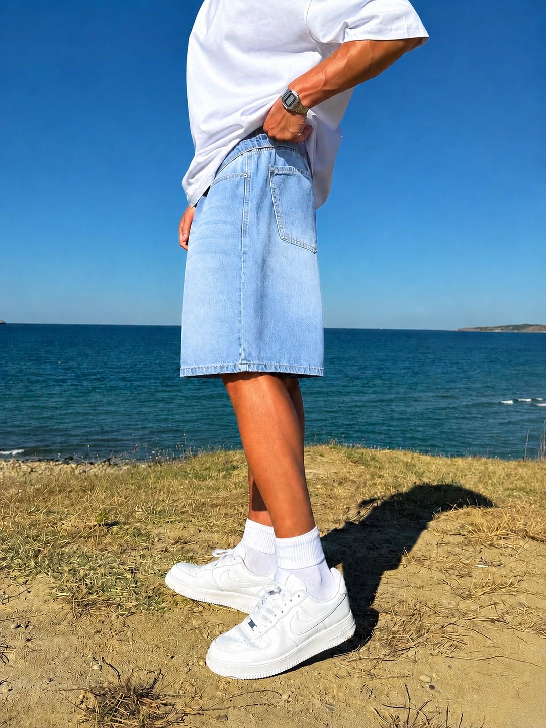 Ice Blue Washed Baggy Denim Short
