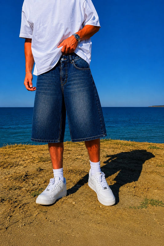 Vintage Blue Washed Baggy Denim Short