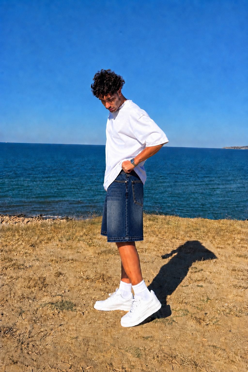 Vintage Blue Washed Baggy Denim Short