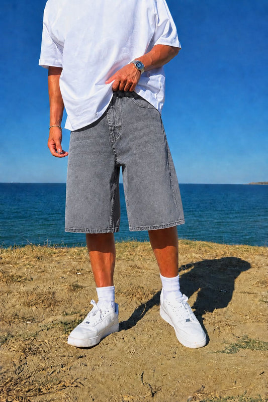 Dark Gray Washed Baggy Denim Short