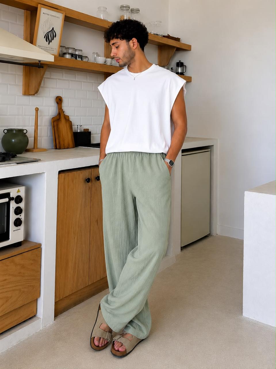 Mint Green Premium Crinkle Pant