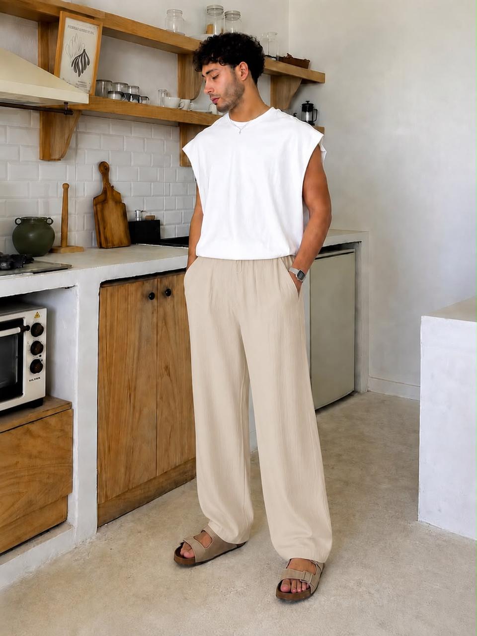 Beige Premium Crinkle Pant
