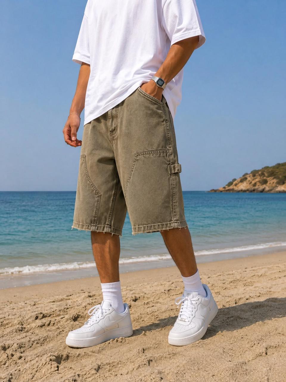 Brown Wash carpenter denim short