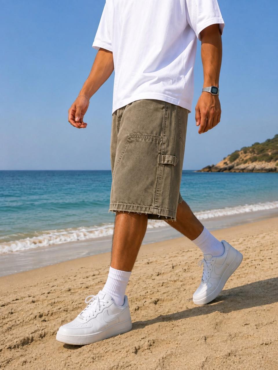 Brown Wash carpenter denim short