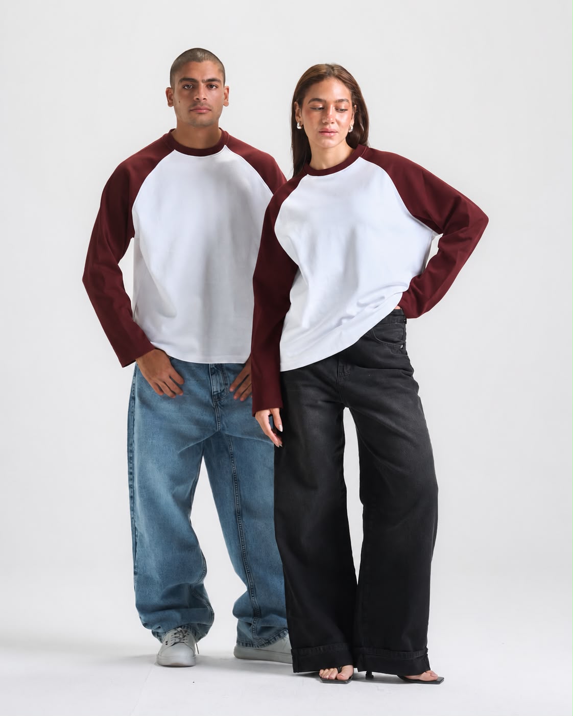 Burgendy X White Raglan tee