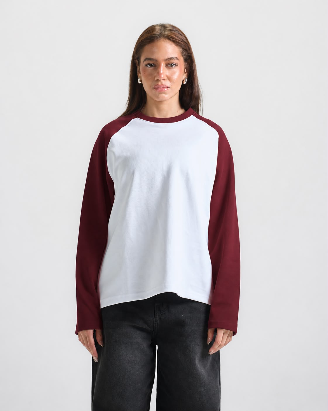 Burgendy X White Raglan tee