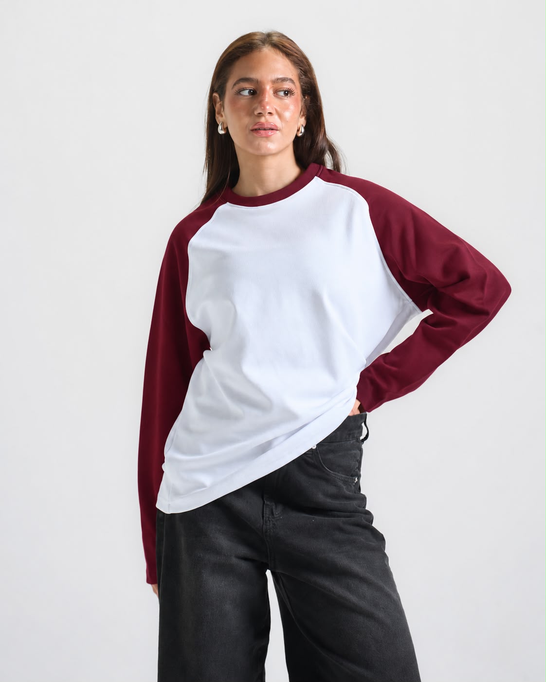 Burgendy X White Raglan tee