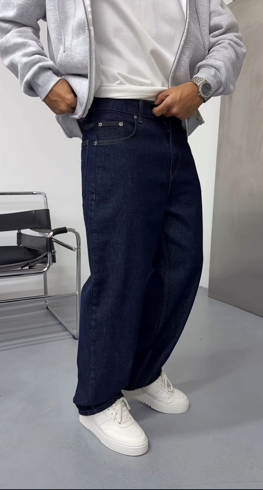 Navy Blue Washed Baggy Fit Denim 08