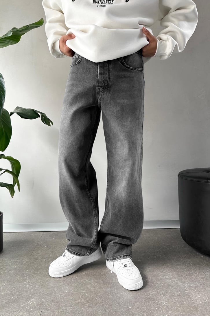 Dark Grey Washed Baggy Fit Denim 07