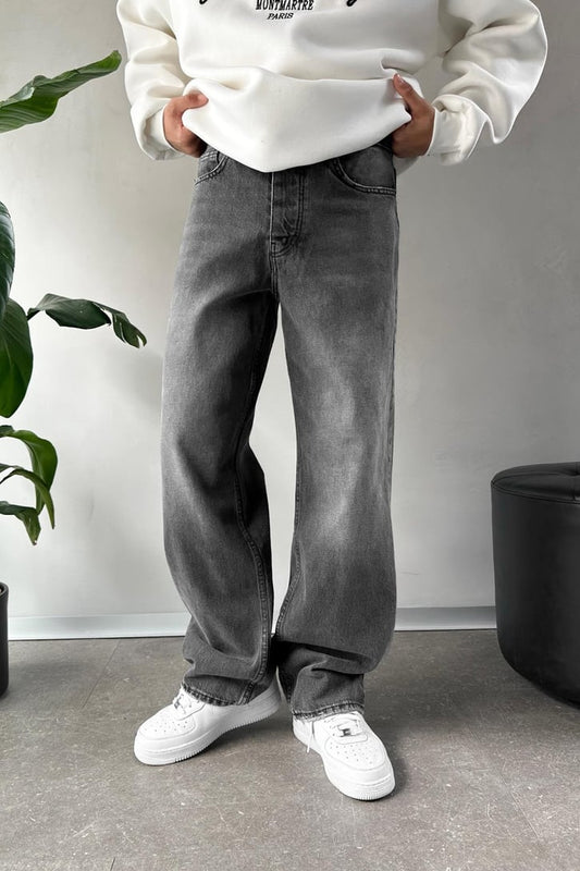 Dark Grey Washed Baggy Fit Denim 07