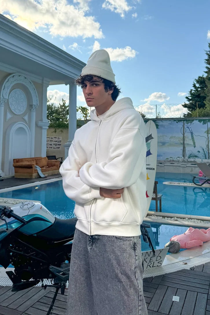 Premium Heavy Zip Hoodie - In White