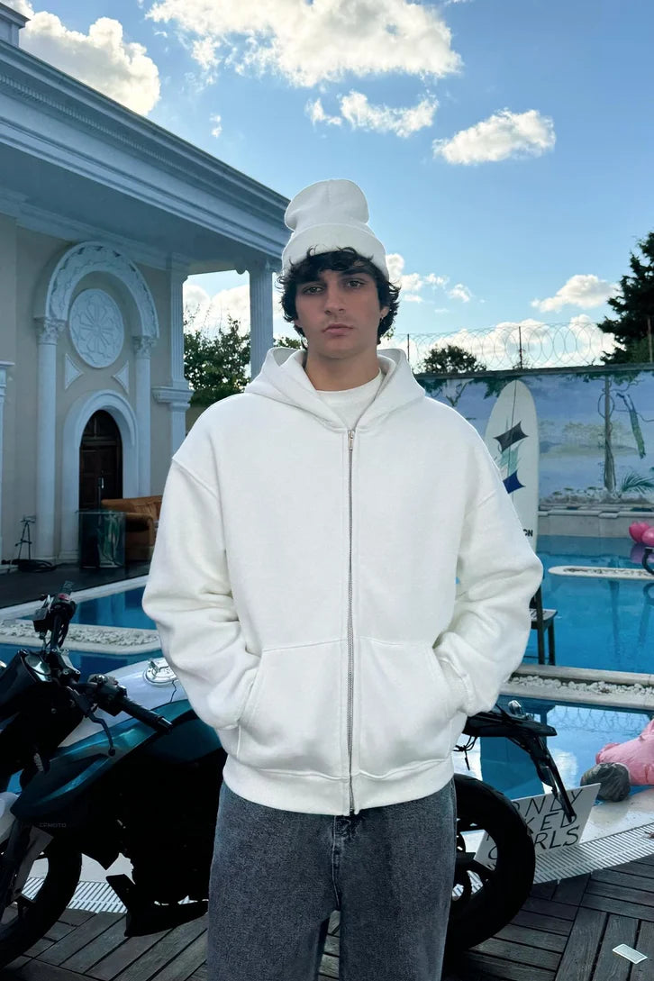 Premium Heavy Zip Hoodie - In White