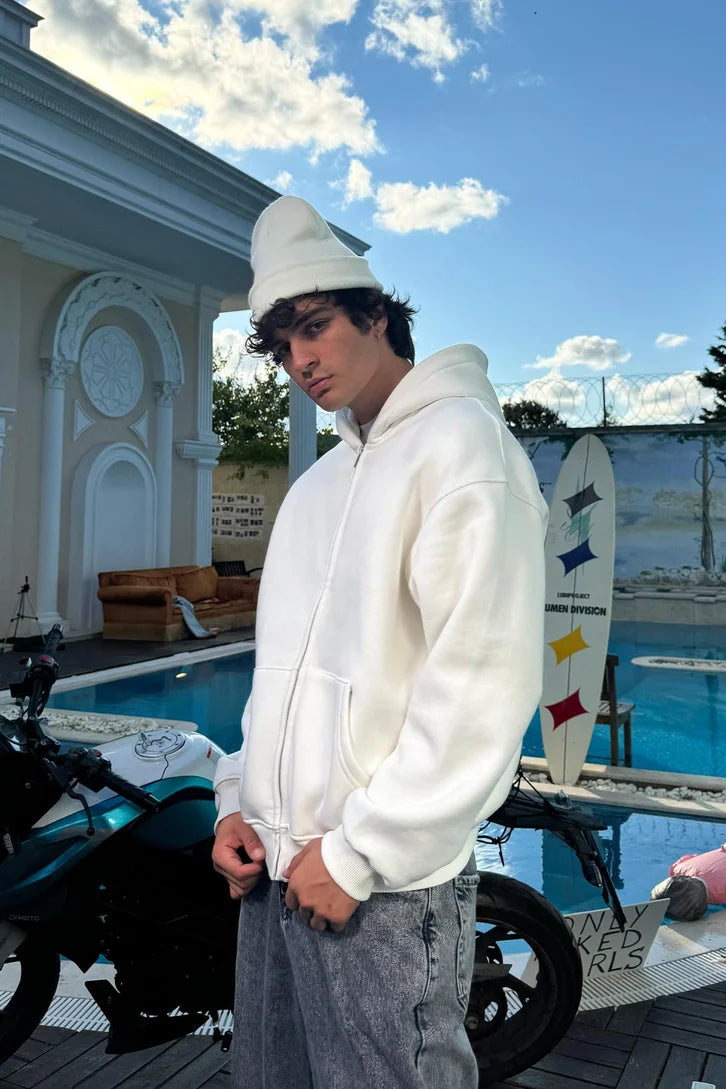 Premium Heavy Zip Hoodie - In White