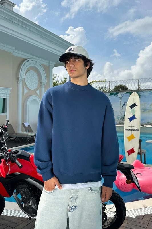 Indigo Basic Oversized Crew Neck Sweater