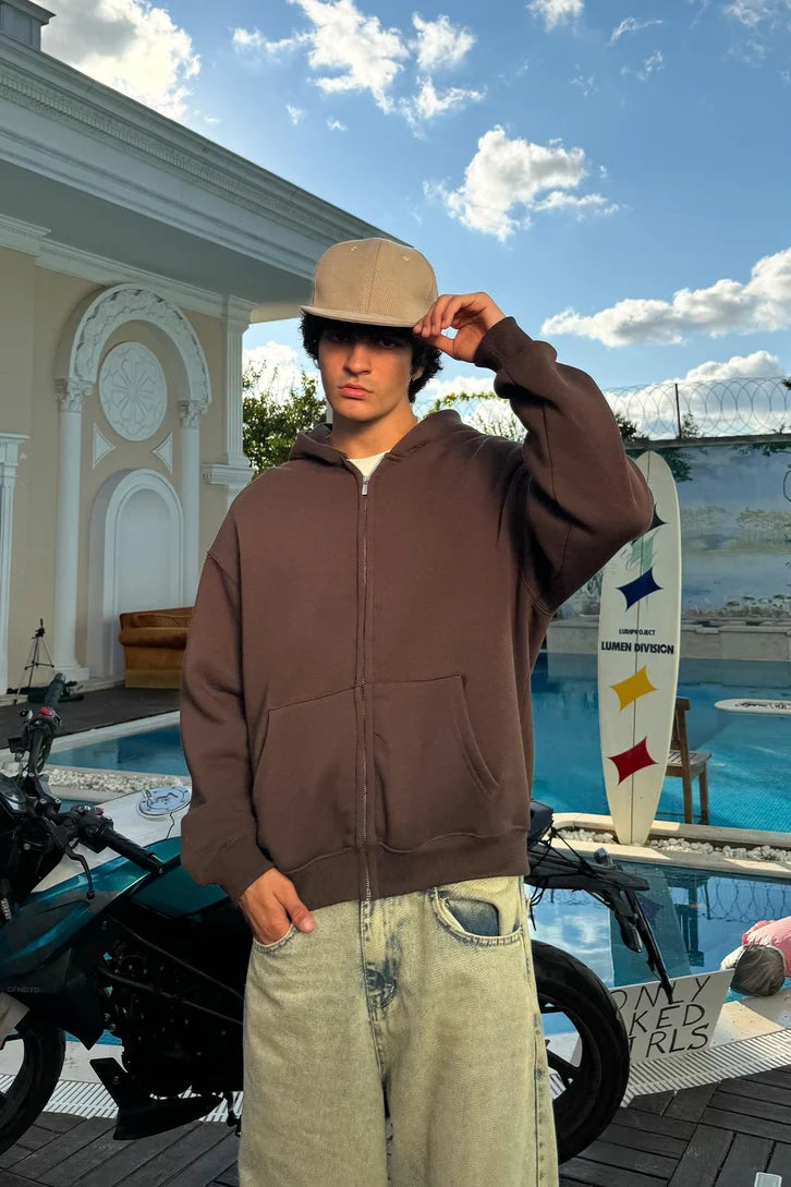 Premium Heavy Full Zip Hoodie - In Brown