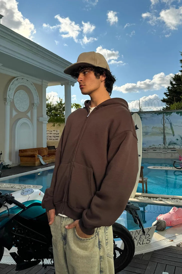 Premium Heavy Full Zip Hoodie - In Brown