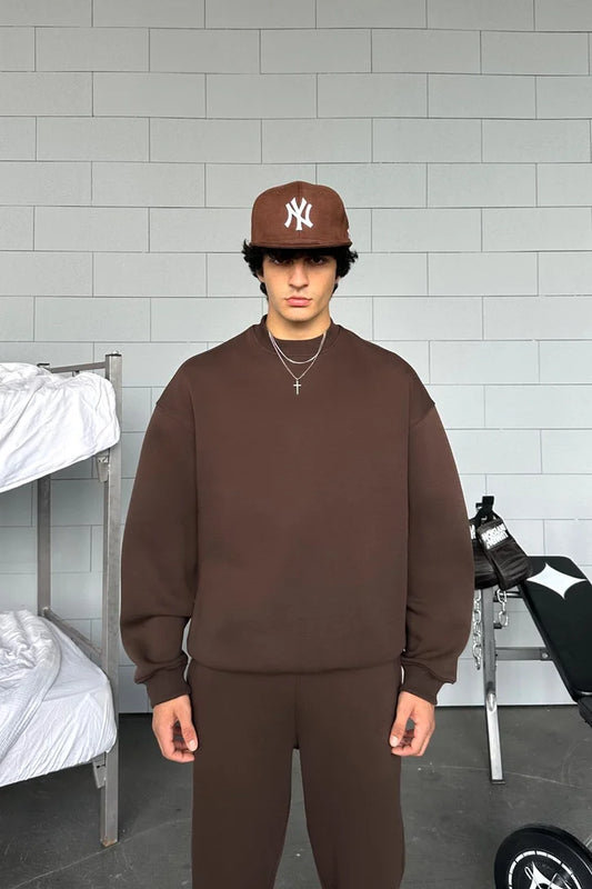 Brown Basic Oversized Crew Neck Sweater