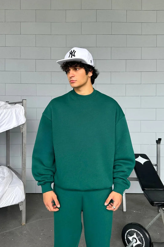 Dark Green Basic Oversized Crew Neck Sweater