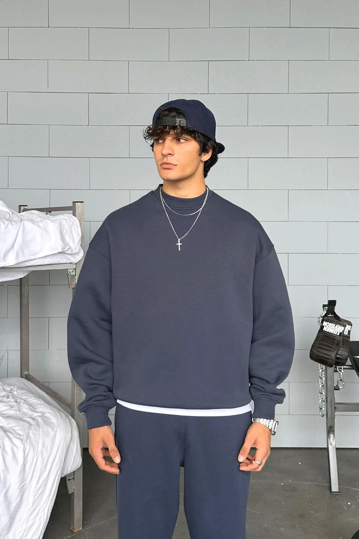 Iron Gray Basic Oversized Crew Neck Sweater