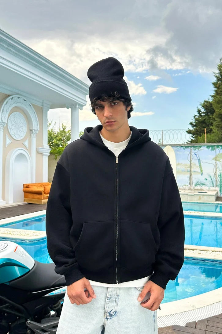 Premium Heavy Zip Hoodie - In Black