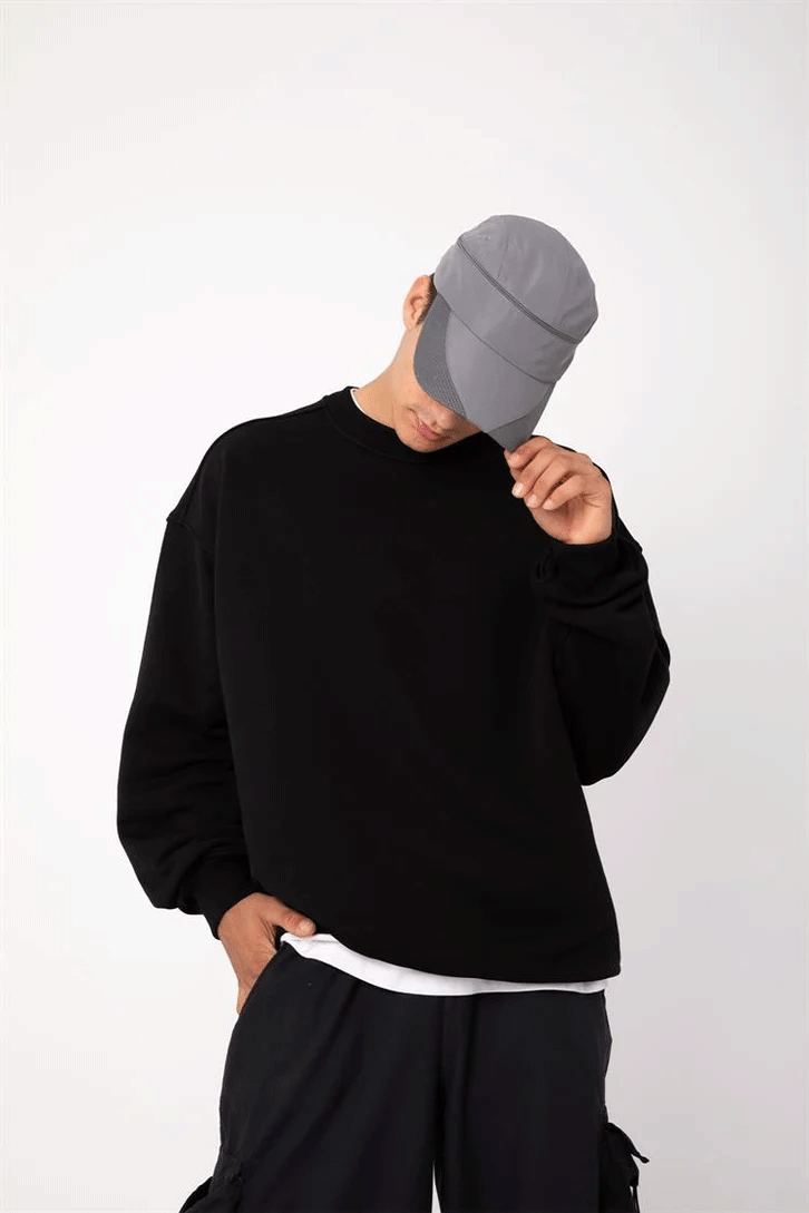 Black Basic Oversized Crew Neck Sweater