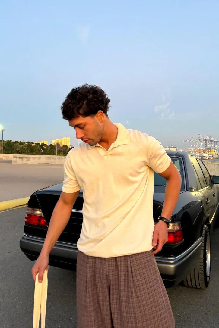 Beige Polo basic knitted