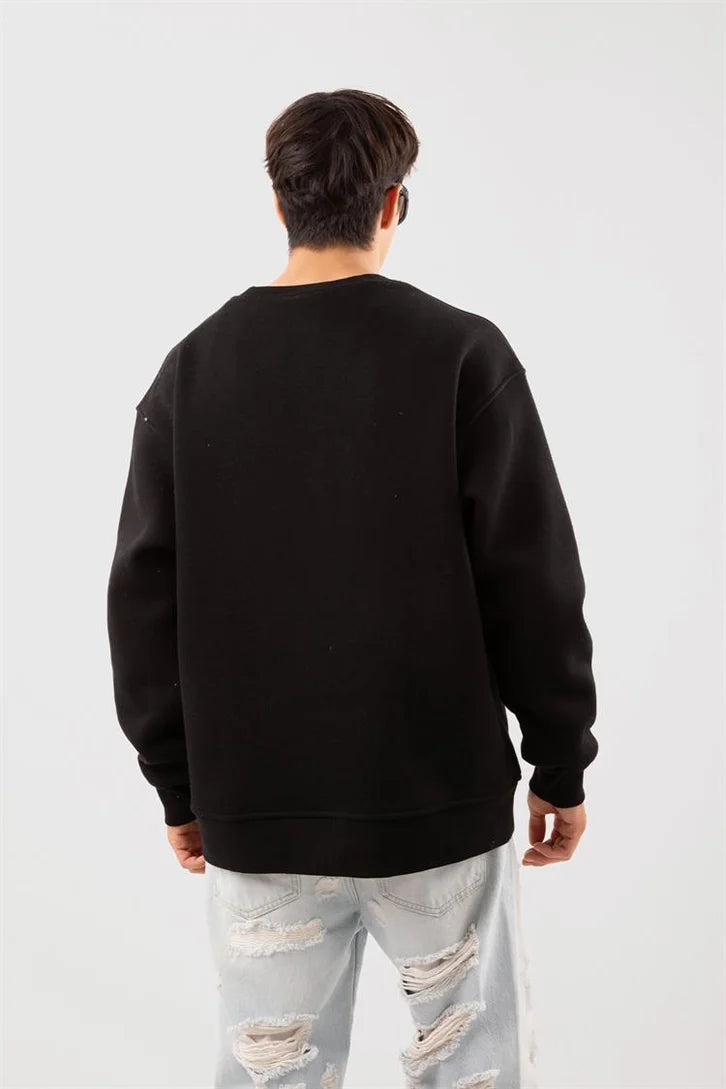 Black Basic Oversized Crew Neck Sweater
