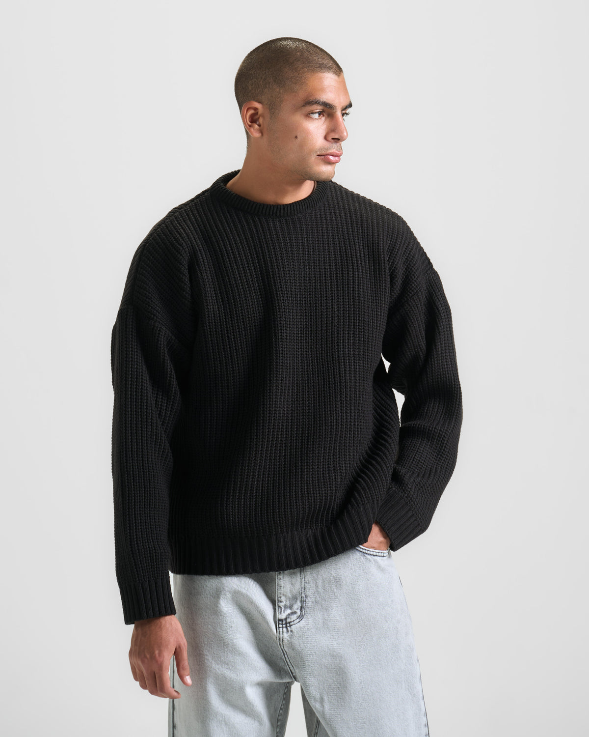 Black Knit Crewneck Sweater