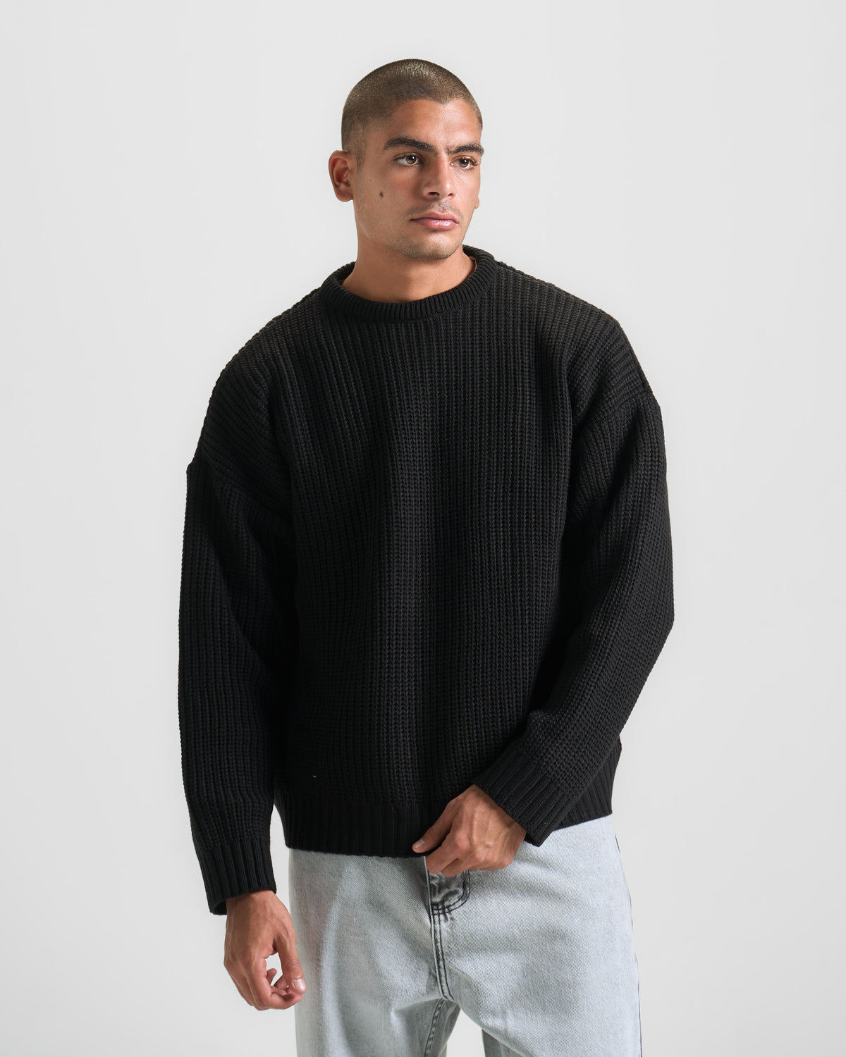 Black Knit Crewneck Sweater