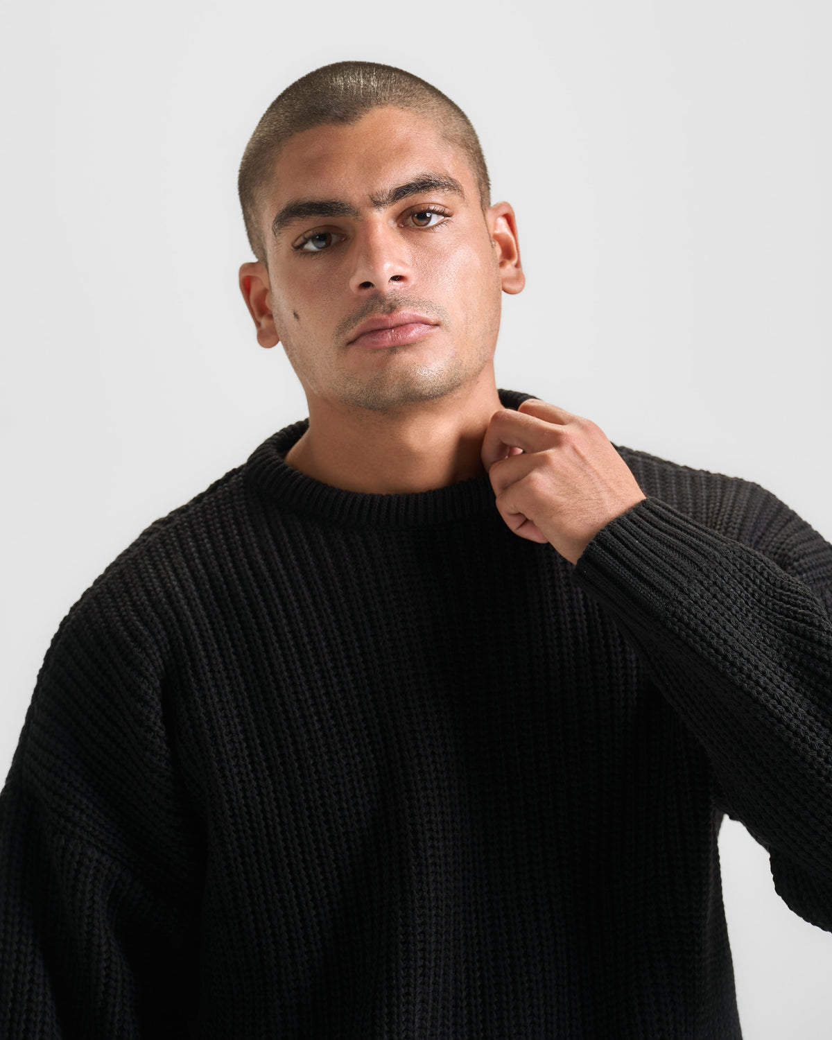 Black Knit Crewneck Sweater