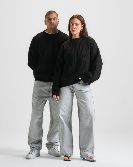 Black Knit Crewneck Sweater