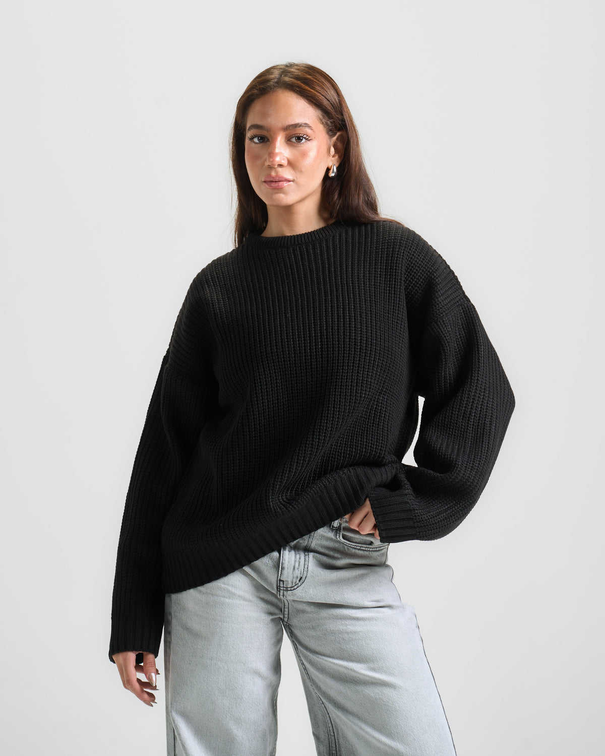 Black Knit Crewneck Sweater