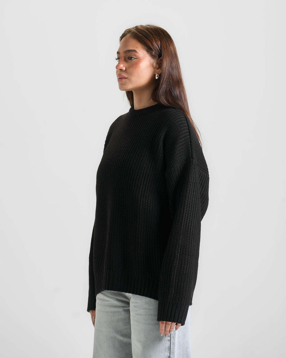 Black Knit Crewneck Sweater