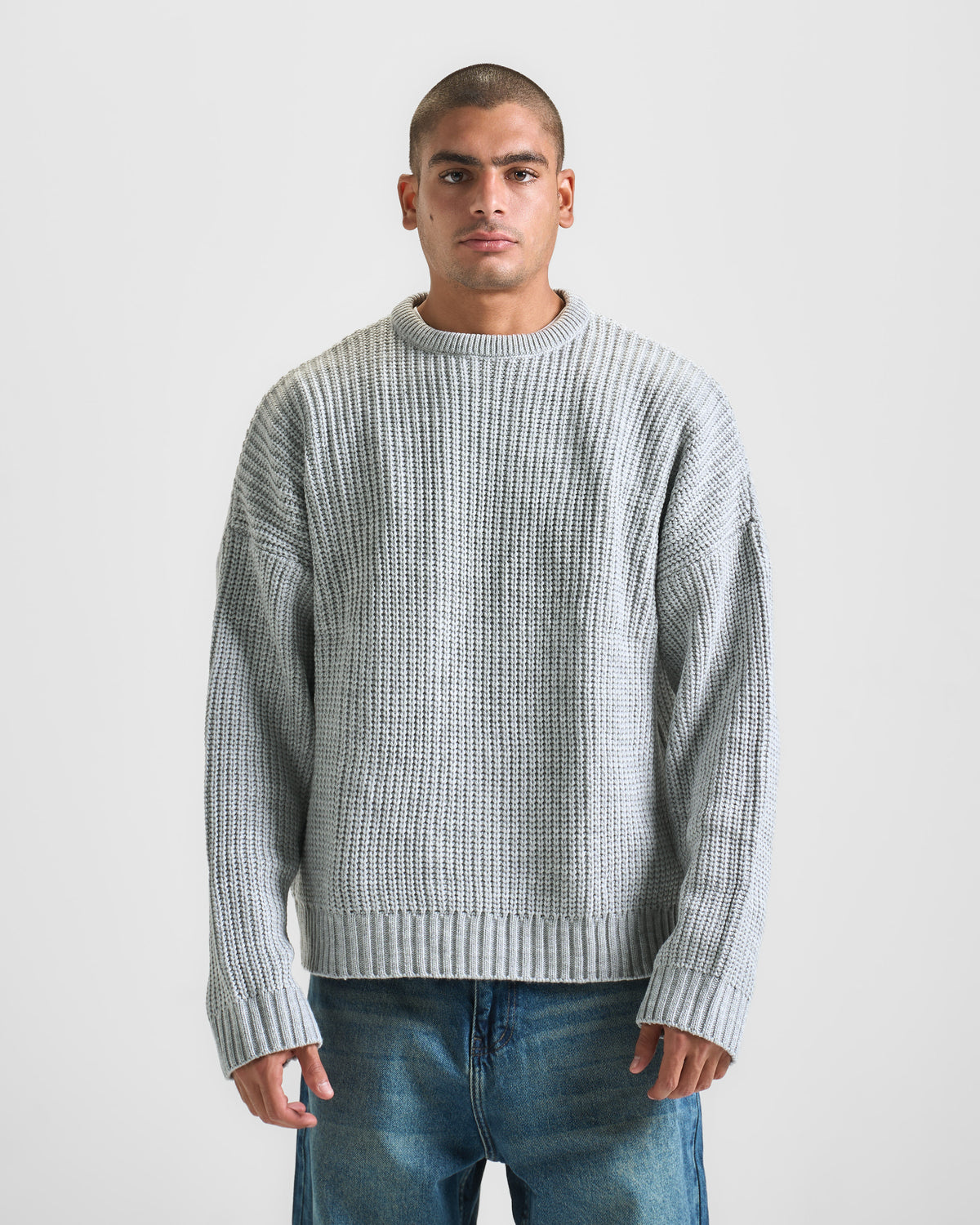 Gray Knit Crewneck Sweater