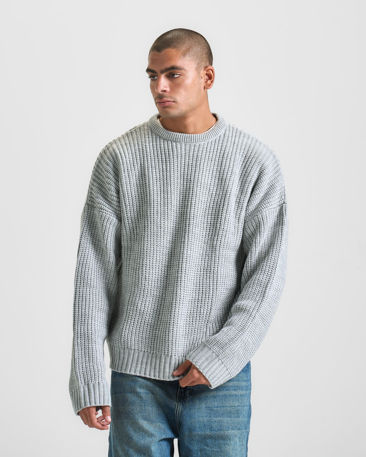 Gray Knit Crewneck Sweater