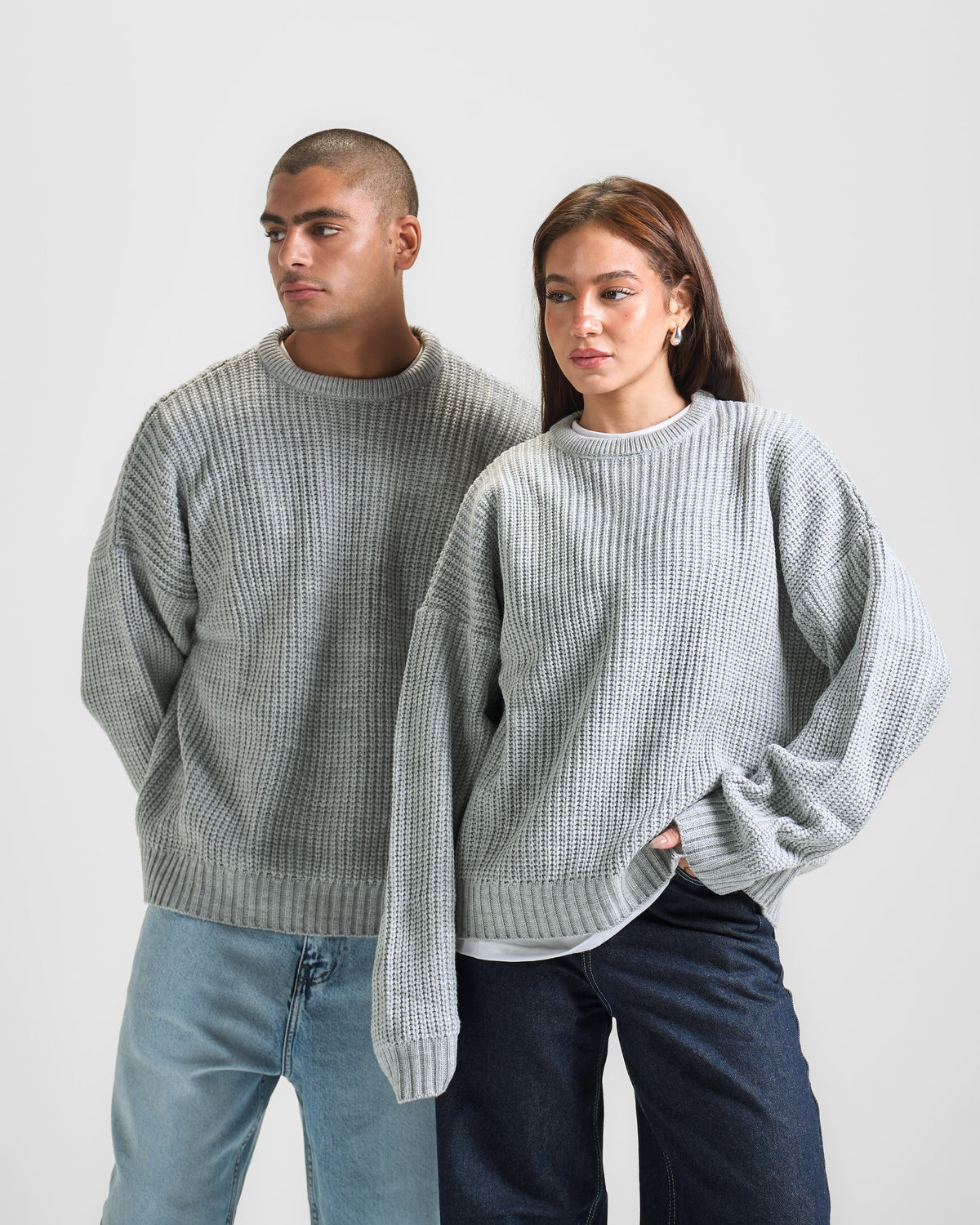 Gray Knit Crewneck Sweater
