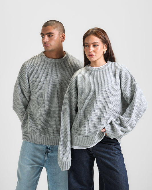 Gray Knit Crewneck Sweater