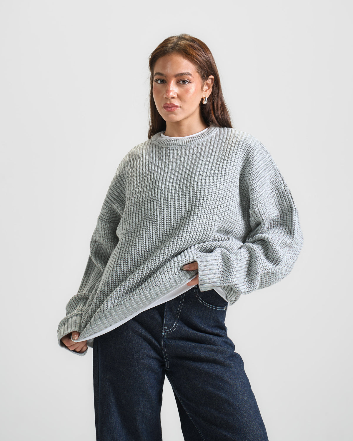 Gray Knit Crewneck Sweater