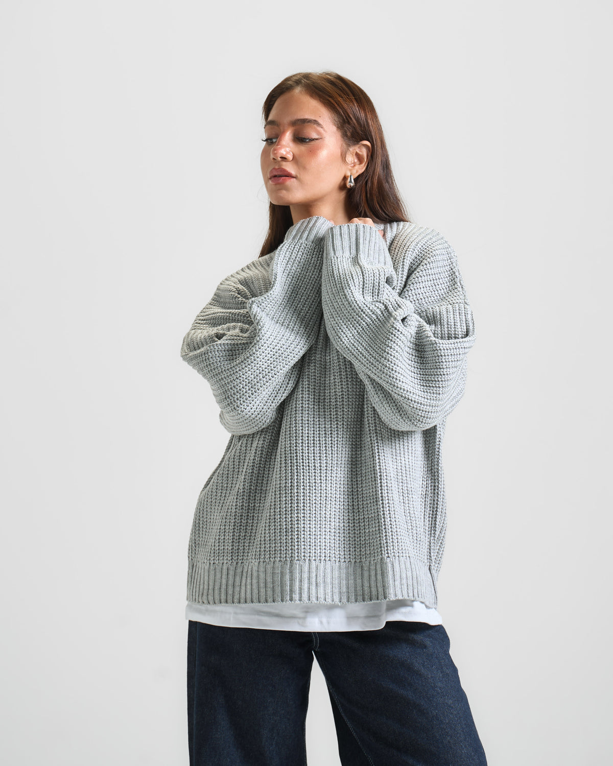 Gray Knit Crewneck Sweater