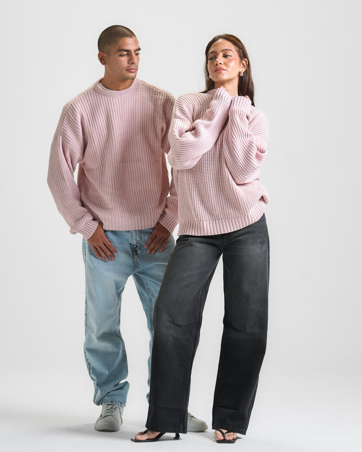 Baby Pink Knit Crewneck Sweater