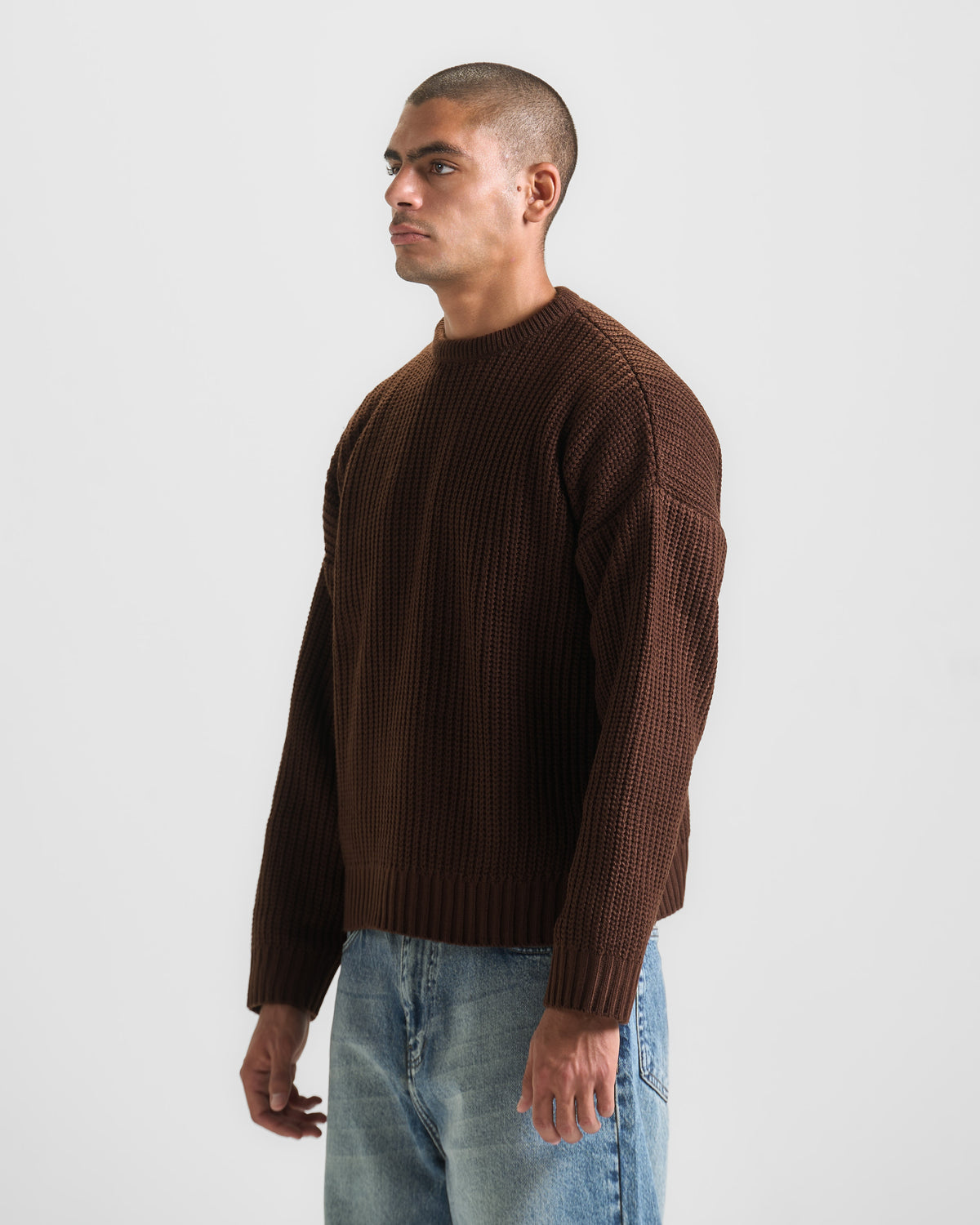 Brown Knit Crewneck Sweater