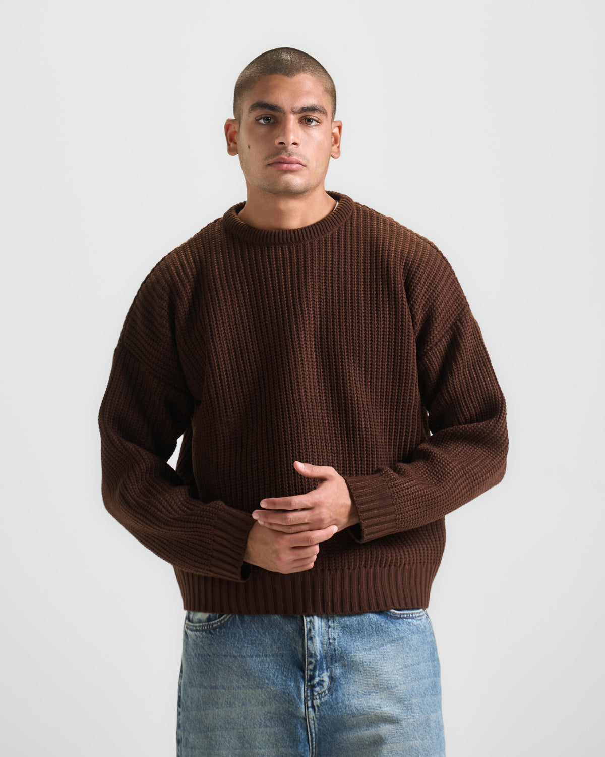 Brown Knit Crewneck Sweater
