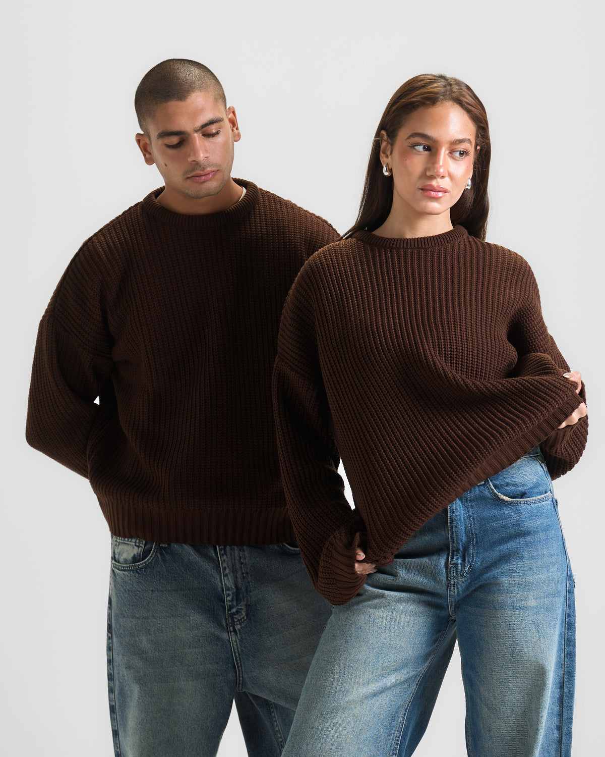 Brown Knit Crewneck Sweater