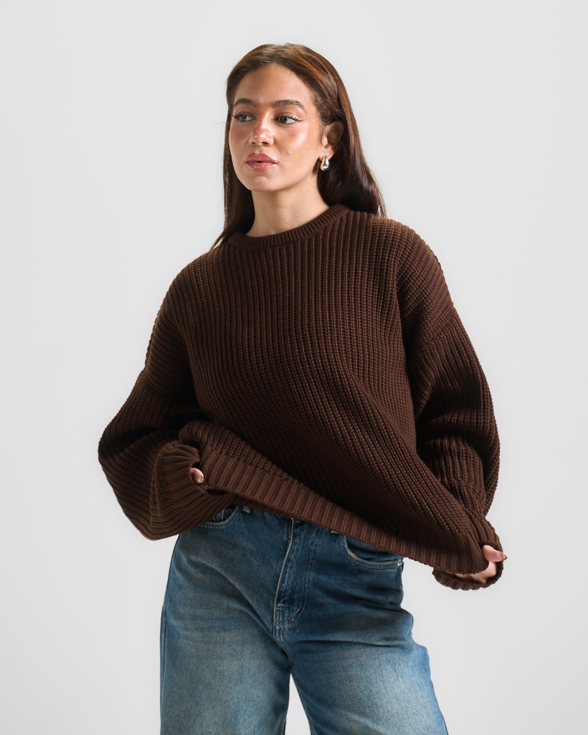 Brown Knit Crewneck Sweater