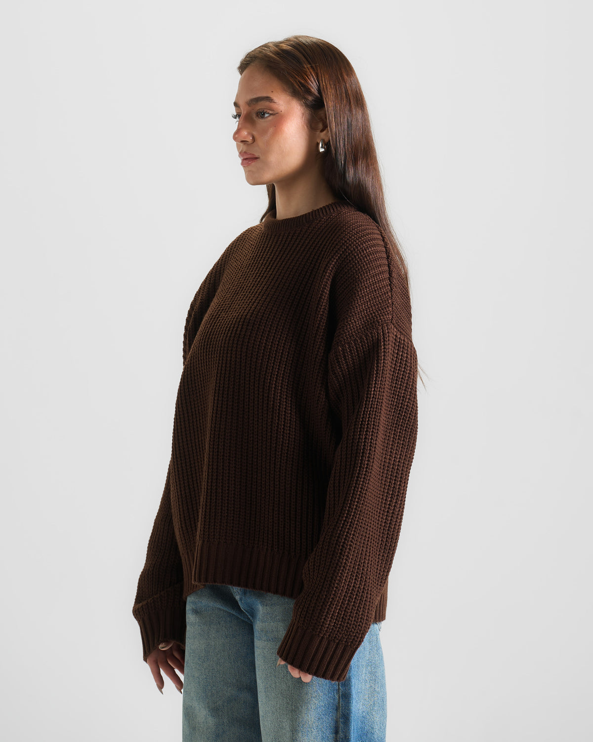 Brown Knit Crewneck Sweater