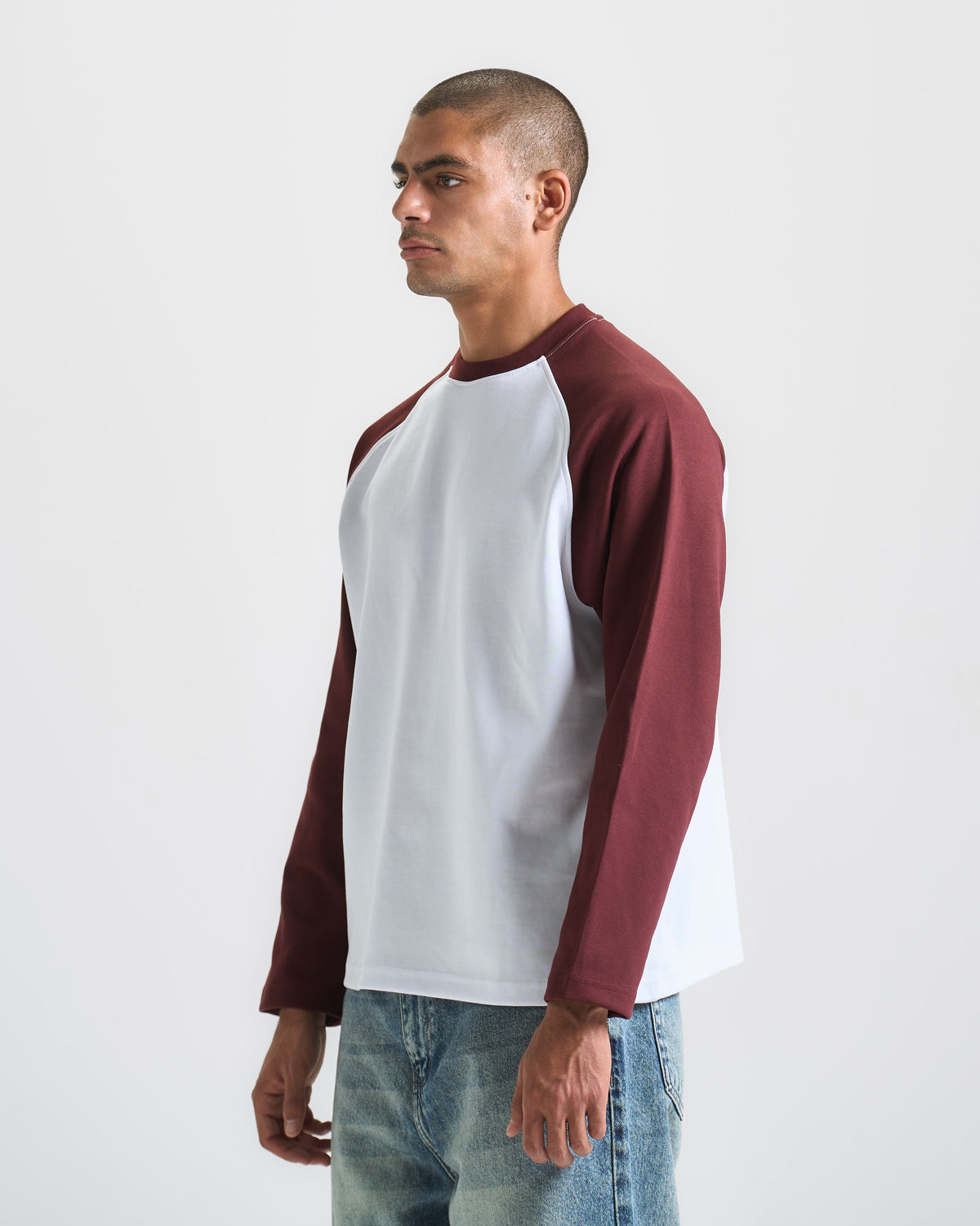 Burgendy X White Raglan tee
