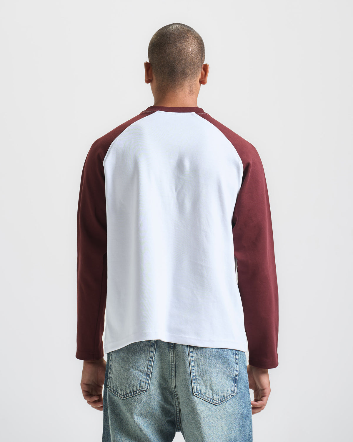 Burgendy X White Raglan tee
