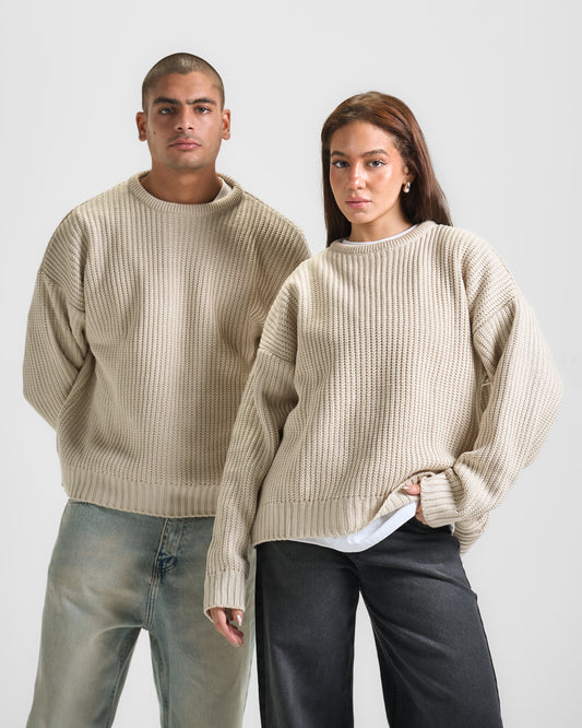 Biege Knit Crewneck Sweater